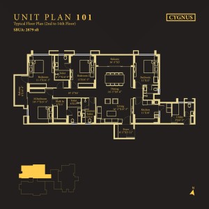 Tower Cygnus, Unit No : 101 Typical Floor Plan (2nd to 14th Floor)