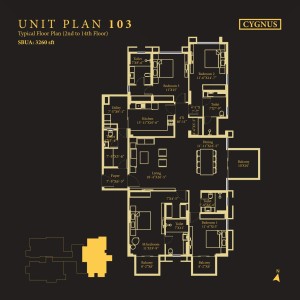 Tower Cygnus, Unit No : 103 Typical Floor Plan (2nd to 14th Floor)