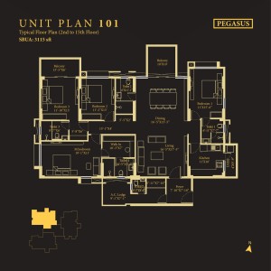 Tower Pegasus, Unit No : 101
                                Typical Floor Plan (2nd to 15th Floor)