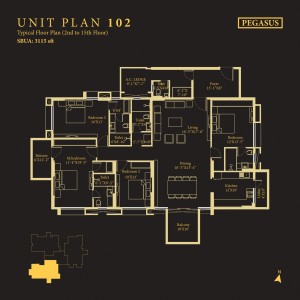 Tower Pegasus, Unit No : 102
                                Typical Floor Plan (2nd to 15th Floor)