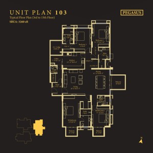 Tower Pegasus, Unit No : 103
                                Typical Floor Plan (2nd to 15th Floor)